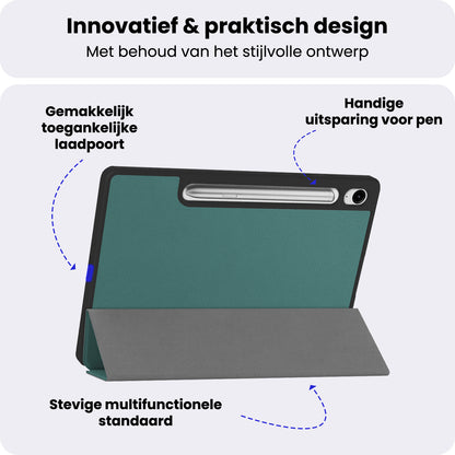 Samsung Galaxy Tab S10 FE Plus Trifold Bookcase Hoes met Penhouder voor S Pen - Donkergroen