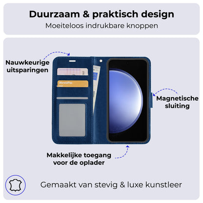Samsung S23 FE Hoesje Bookcase Cover met Kaarthouder - Donkerblauw