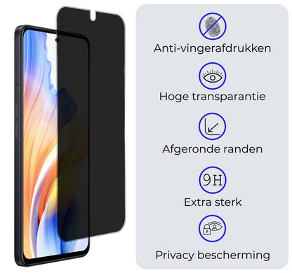OPPO A98 Screenprotector Gehard Glas - Privacy