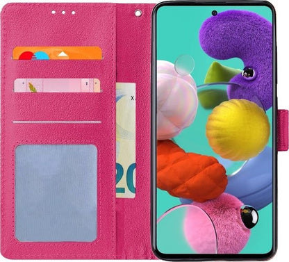 Samsung A51 Hoesje Bookcase Cover met Kaarthouder - Donkerroze
