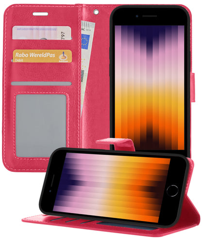 iPhone SE 2022 Hoesje Bookcase Cover met Kaarthouder - Donkerroze