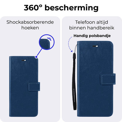 iPhone 16 Pro Max Hoesje Bookcase Cover met Kaarthouder - Donkerblauw