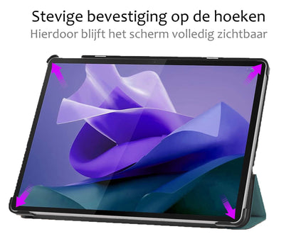 Lenovo Tab P12 Trifold Bookcase Hoes met Penhouder Lenovo Pen - Donkergroen