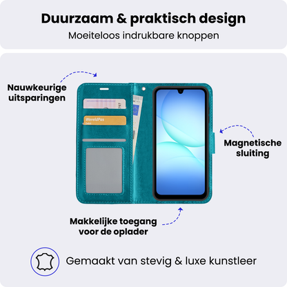 Samsung A17 Hoesje Bookcase Cover met Kaarthouder - Turquoise