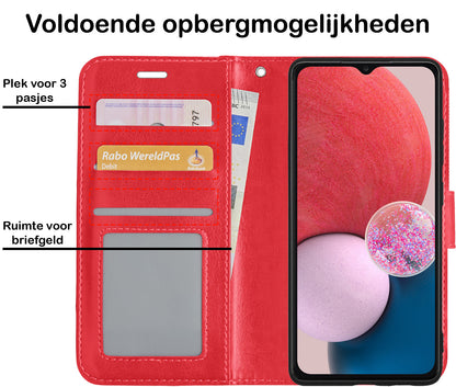 Samsung A13 4G Hoesje Bookcase Cover met Kaarthouder - Rood