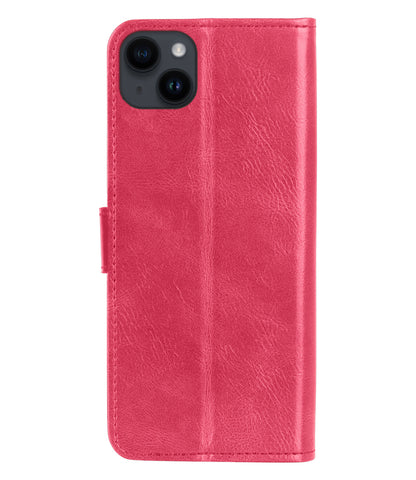 iPhone 15 Hoesje Bookcase Cover met Kaarthouder - Donkerroze