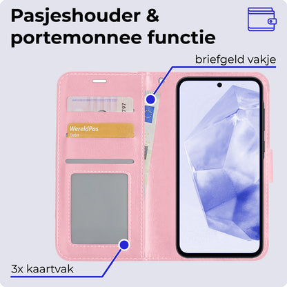 Samsung A35 Hoesje Bookcase Cover met Kaarthouder - Lichtroze