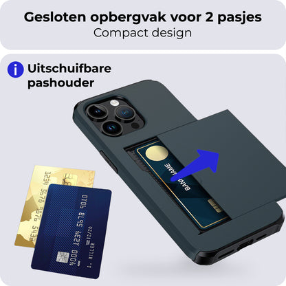 iPhone 14 Pro Max Hoesje Kaarthouder Hard Case Shockproof - Donkerblauw