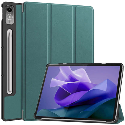 Lenovo Tab P12 Trifold Bookcase Hoes met Penhouder Lenovo Pen - Donkergroen