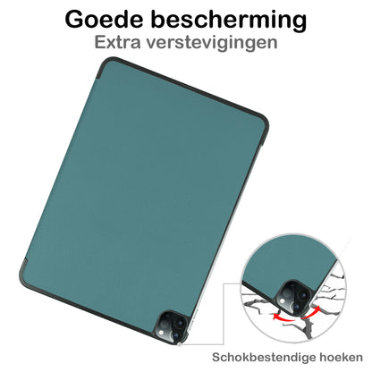 iPad Pro 2022 (12.9 inch) Trifold Bookcase Hoes - Donkergroen