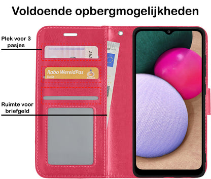 Samsung A02s Hoesje Bookcase Cover met Kaarthouder - Donkerroze