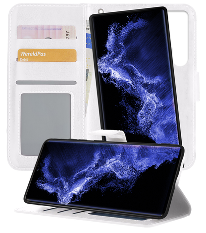 Samsung S22 Ultra Hoesje Bookcase Cover Uitneembaar - Wit
