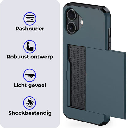 iPhone 16 Plus Hoesje Kaarthouder Hard Case Shockproof - Donkerblauw