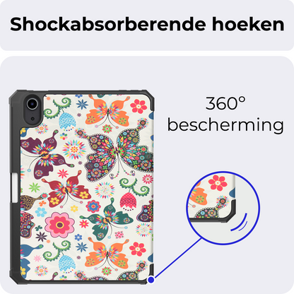 iPad Mini 7 Trifold Bookcase Hoes met Penhouder voor Apple Pen - Vlinders