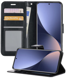 Xiaomi 12 Hoesje Bookcase Cover met Kaarthouder - Zwart
