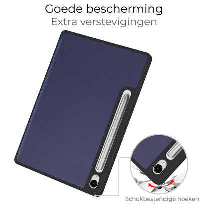 Samsung Galaxy Tab S9 FE Trifold Bookcase Hoes met Penhouder voor S Pen - Donkerblauw