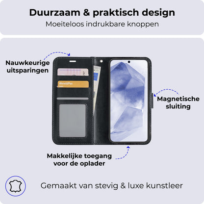 Samsung A55 Hoesje Bookcase Cover met Kaarthouder - Zwart