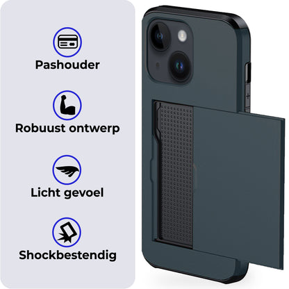 iPhone 15 Hoesje Kaarthouder Hard Case Shockproof - Donkerblauw