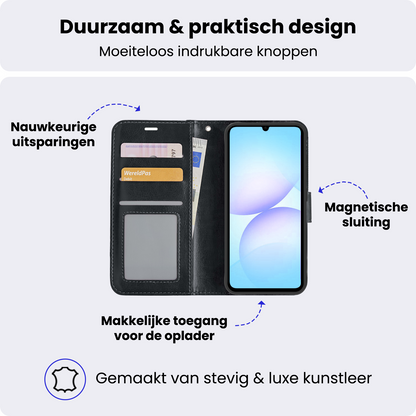Samsung A07 Hoesje Bookcase Cover met Kaarthouder - Zwart