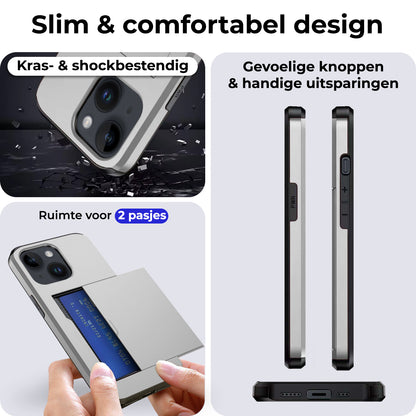 iPhone 14 Hoesje Kaarthouder Hard Case Shockproof - Grijs