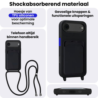 iPhone Air Hoesje Met Telefoonkoord en Pasjeshouder Siliconen - Zwart