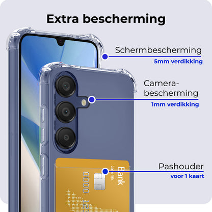 Samsung A15 Hoesje Kaarthouder Backcover Shockproof - Transparant