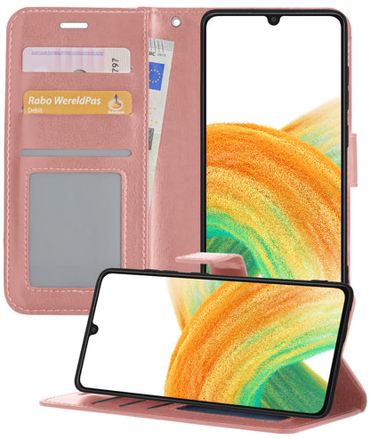 Samsung A33 Hoesje Bookcase Cover met Kaarthouder - Rosé goud