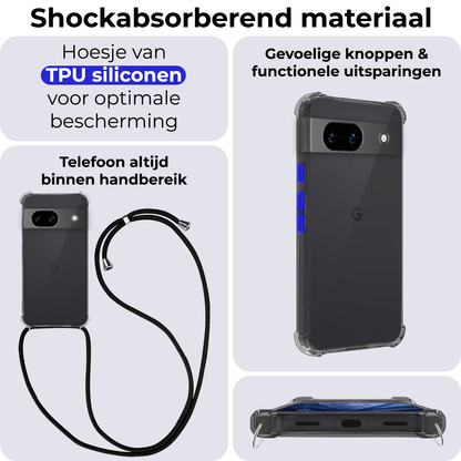 Google Pixel 8a Hoesje met Koord Backcover Shockproof - Transparant