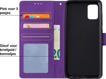 Samsung A71 Hoesje Bookcase Cover met Kaarthouder - Paars