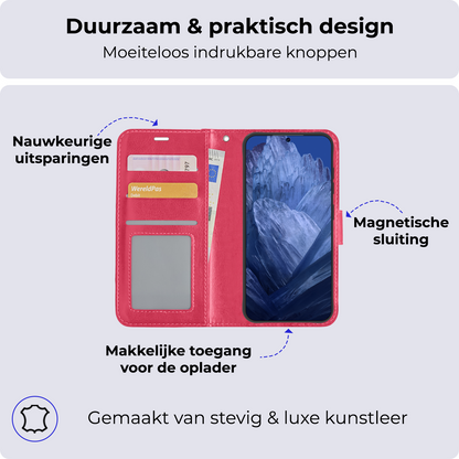 Google Pixel 8a Hoesje Book Case Kunstleer - Donkerroze