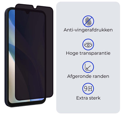 Samsung A15 Screenprotector Gehard Glas - Privacy