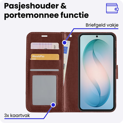 Samsung S26 Hoesje Bookcase Cover met Kaarthouder - Bruin