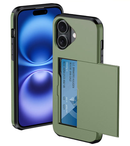 iPhone 16 Plus Hoesje Kaarthouder Hard Case Shockproof - Donkergroen