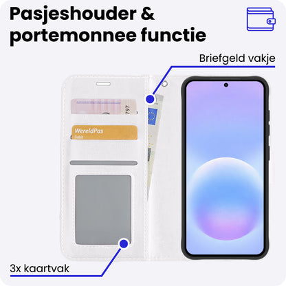 Samsung A57 Hoesje Bookcase Cover met Kaarthouder - Wit