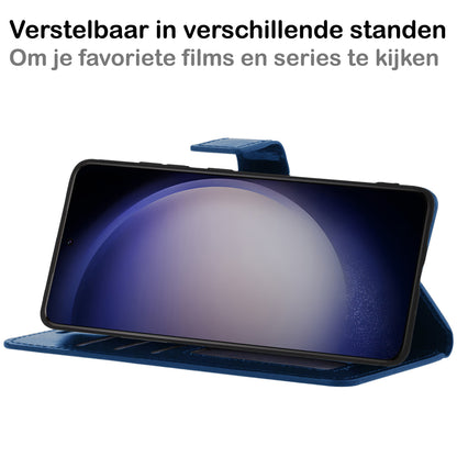 Samsung S23 Hoesje Bookcase Cover met Kaarthouder - Donkerblauw