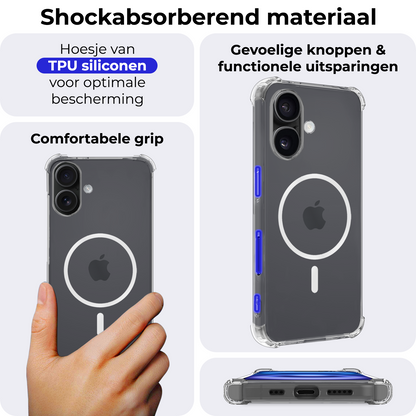 iPhone 16 Hoesje Geschikt voor Magsafe Backcover Shockproof - Transparant