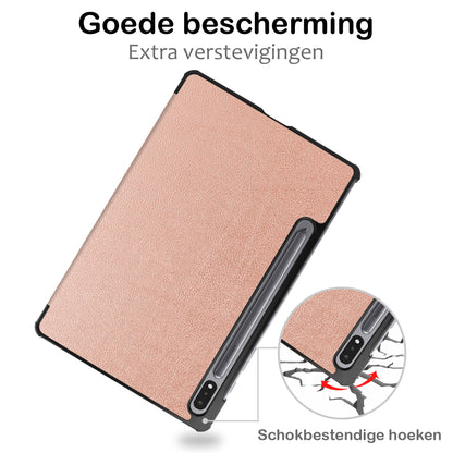 Samsung Galaxy Tab S9 Plus Trifold Bookcase Hoes met Penhouder voor S Pen - Rosé goud