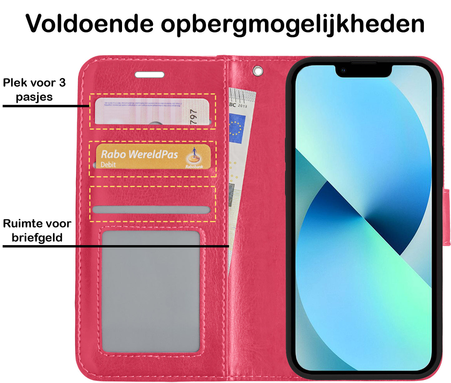 iPhone 14 Hoesje Book Case Kunstleer - Donkerroze