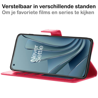 OnePlus 10 Pro Hoesje Bookcase Cover met Kaarthouder - Donkerroze