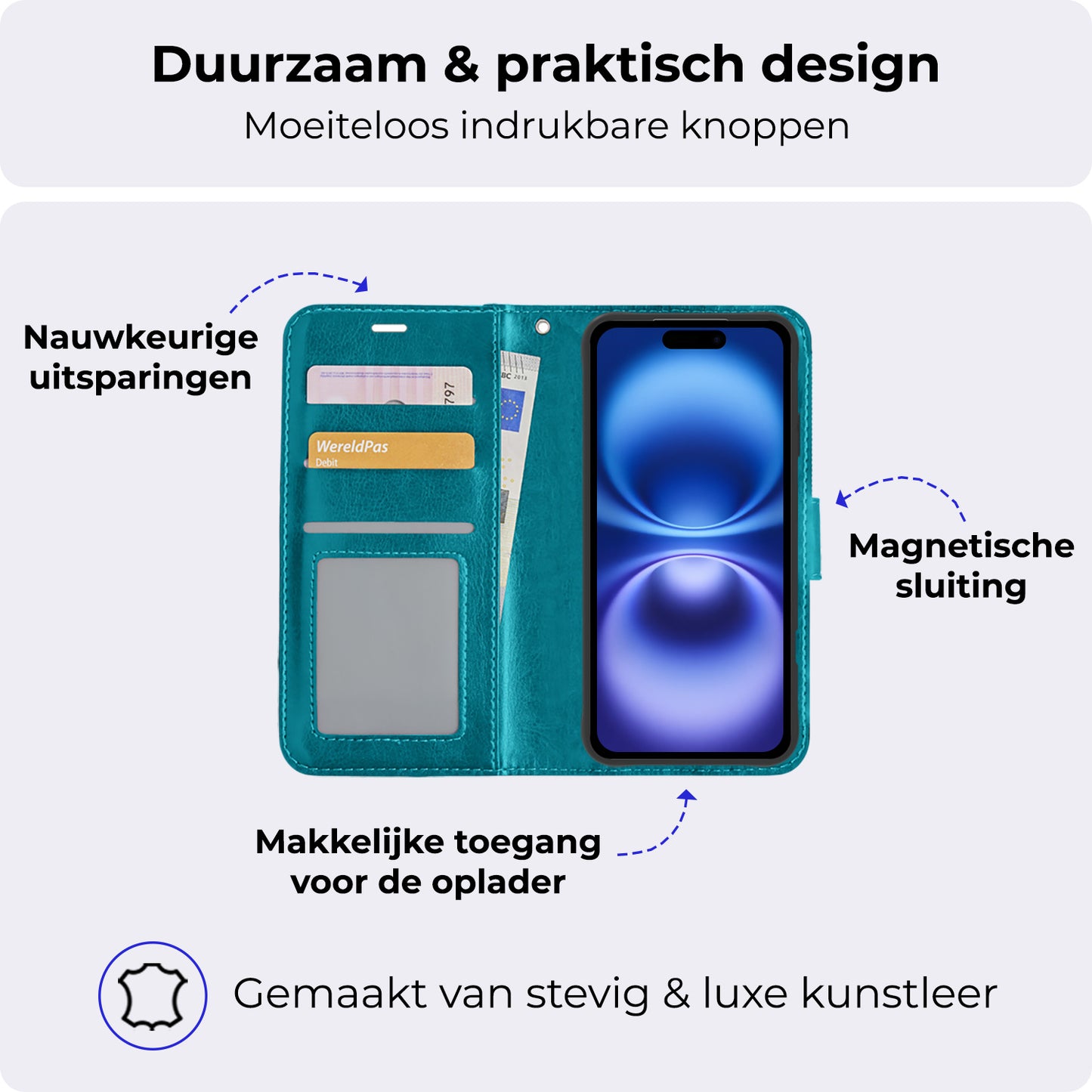 iPhone 16 Plus Hoesje Book Case Kunstleer - Turquoise