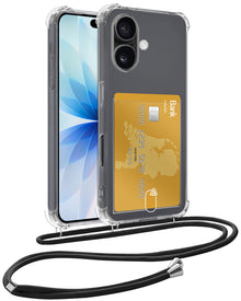 iPhone 17 Hoesje Kaarthouder met Koord Backcover Shockproof - Transparant