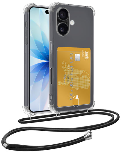 iPhone 17 Hoesje Kaarthouder met Koord Backcover Shockproof - Transparant