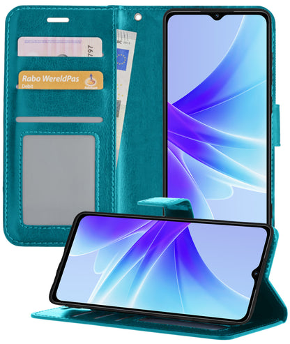 OPPO A17 Hoesje Bookcase Cover met Kaarthouder - Turquoise