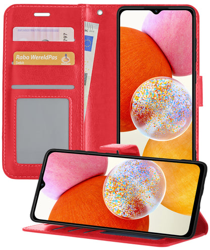 Samsung A14 Hoesje Bookcase Cover met Kaarthouder - Rood