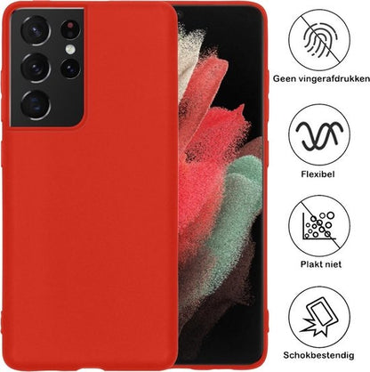 Samsung S21 Ultra Hoesje Siliconen Backcover Lichtgewicht - Rood