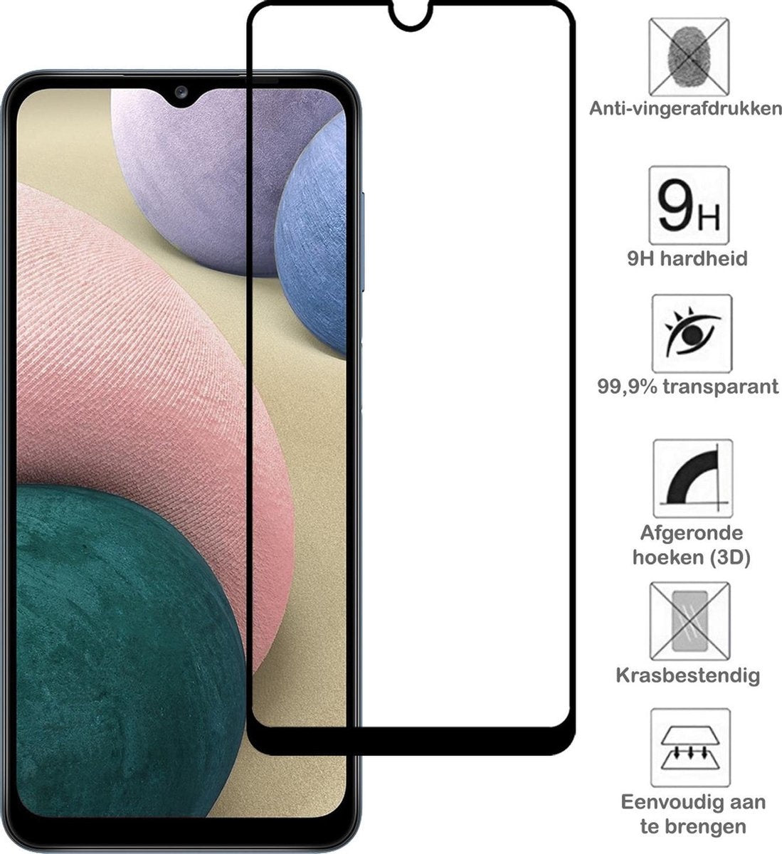 Samsung A12 Screenprotector Full Cover Tempered Glass