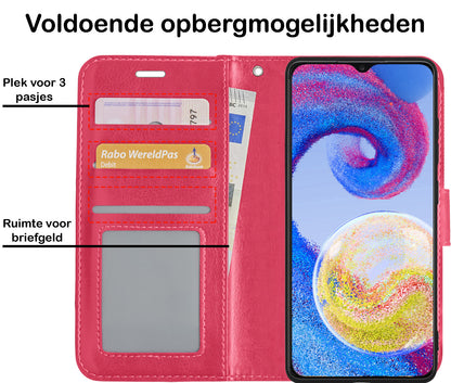 Samsung A04s Hoesje Bookcase Cover met Kaarthouder - Donkerroze
