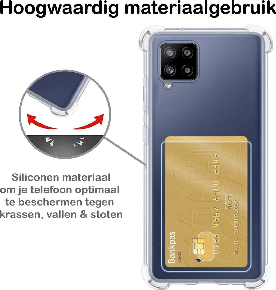 Samsung A12 Hoesje met Pasjeshouder Siliconen - Transparant