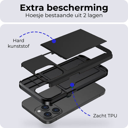 iPhone 15 Pro Max Hoesje Kaarthouder Hard Case Shockproof - Zwart