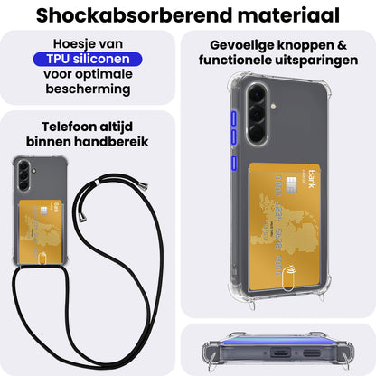 Samsung A36 Hoesje Kaarthouder met Koord Backcover Shockproof - Transparant